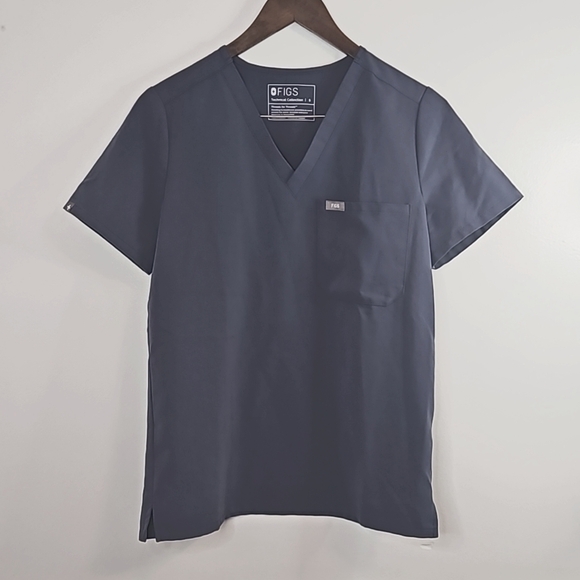 FIGS Catarina Scrub Top Grey Blue Chest Pocket - Picture 1 of 5